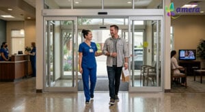 NEMT Nurse with Patient Providing Transportation after Outpatient Surgery