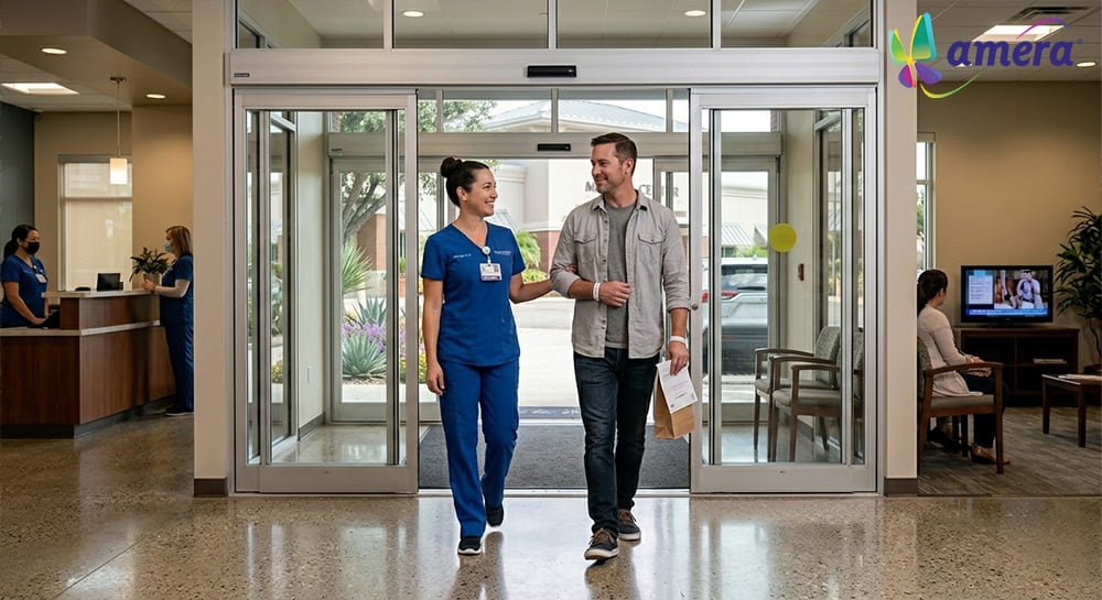 NEMT Nurse with Patient Providing Transportation after Outpatient Surgery