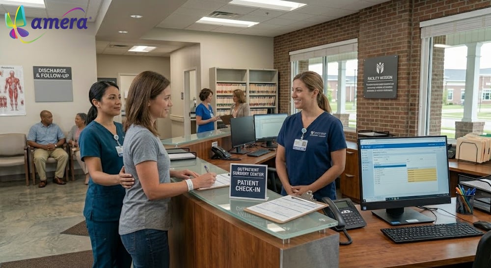 nurse transportation signing out patient at outpatient facility