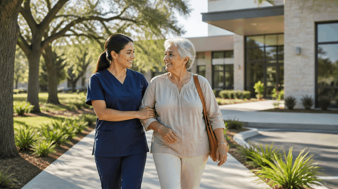 Medical professional providing outpatient transportation for a patient in Friendswood, TX
