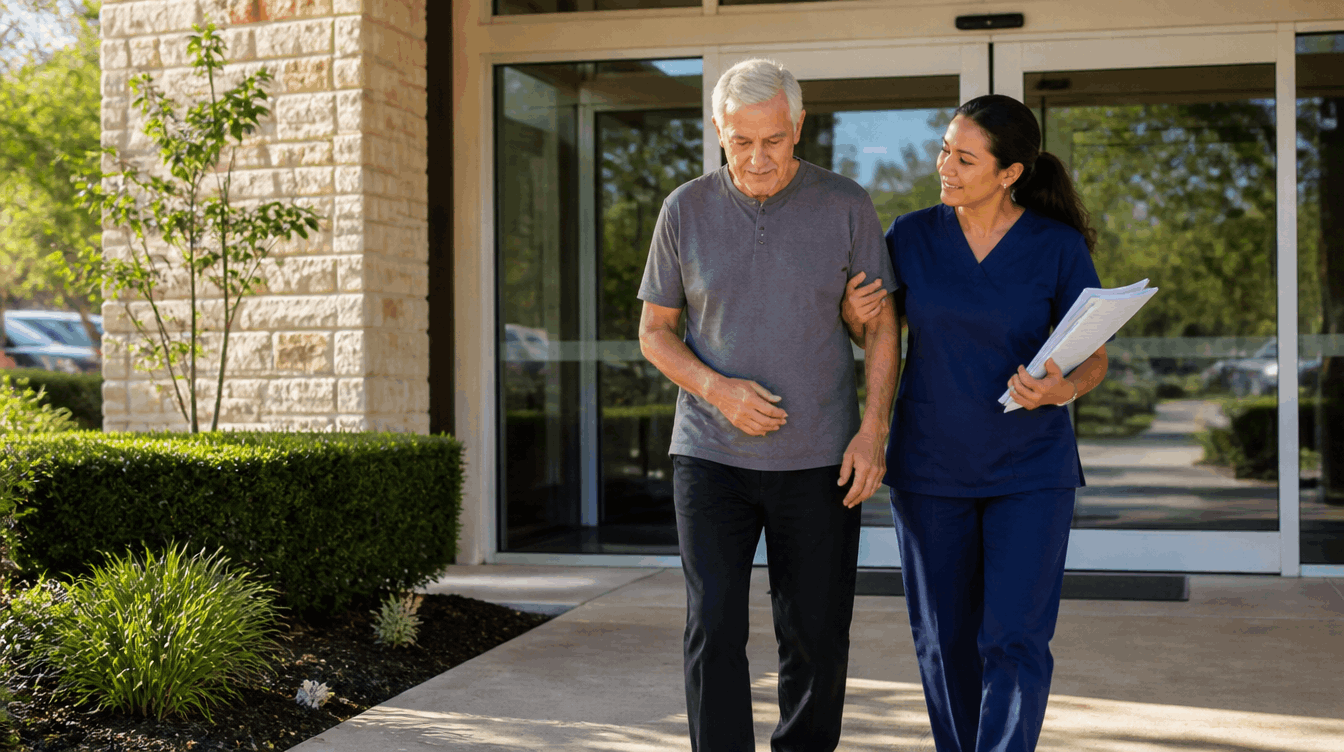 Medical professional providing support after surgery for a patient in Friendswood, TX